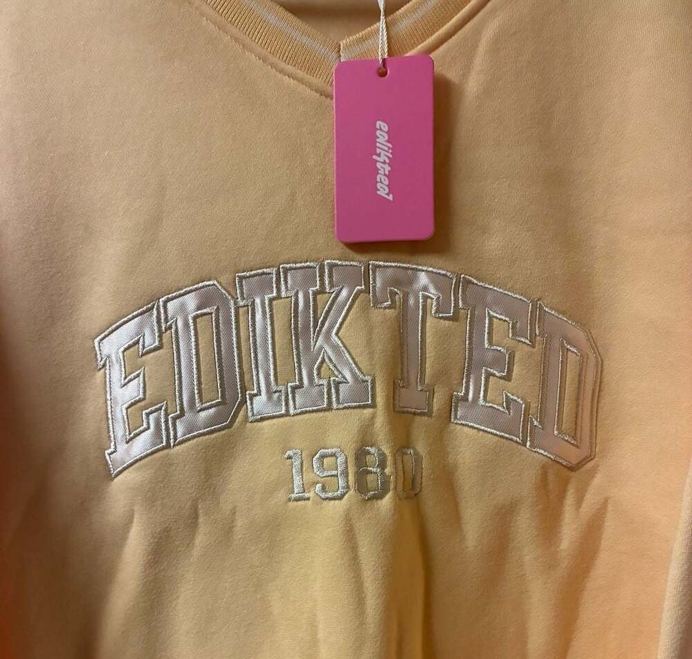 Edikted '1980' Embroidered V-Neck Fleece Sweatshirt - Picture 3 of 7
